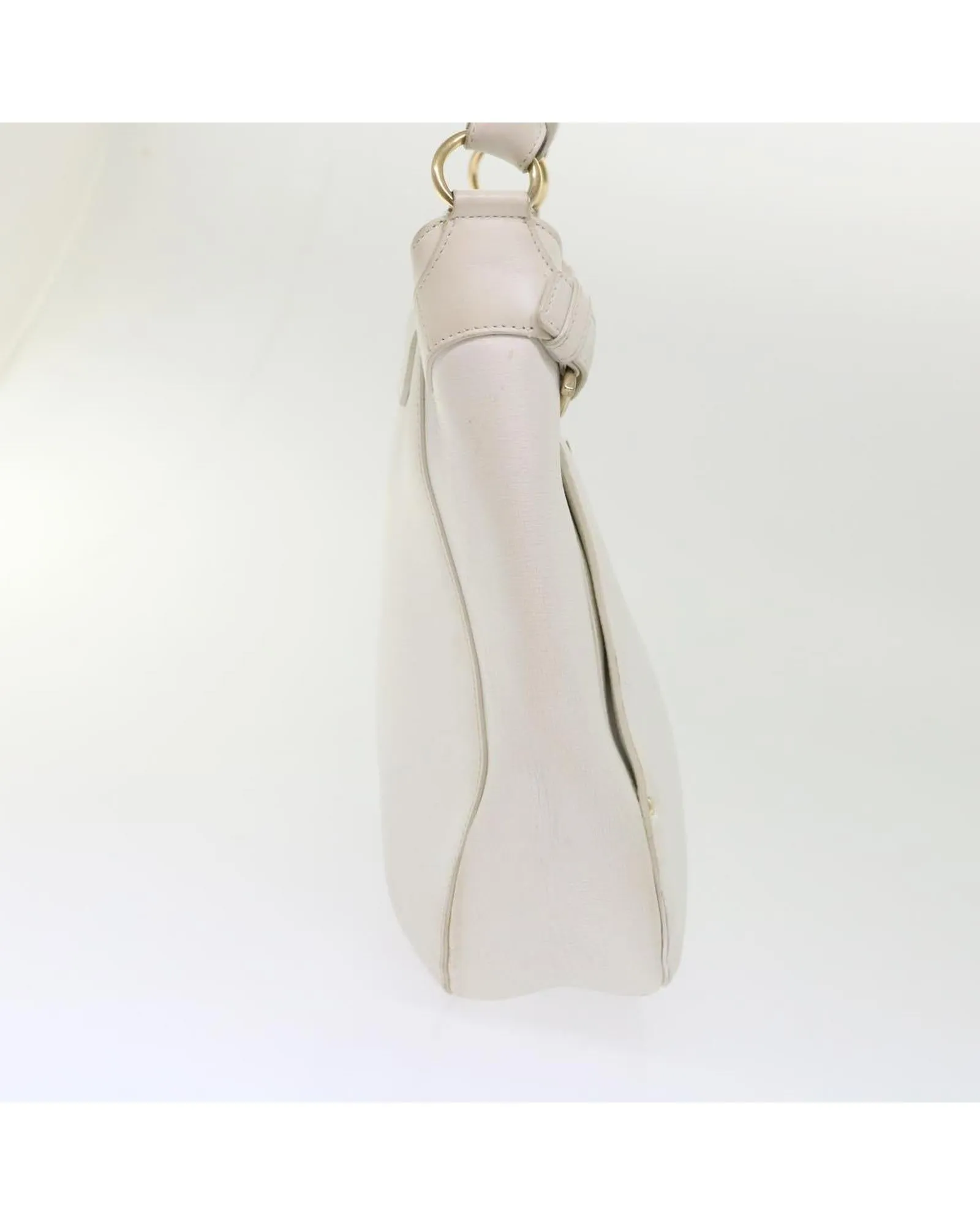 White Leather Shoulder Bag with Gancini Design