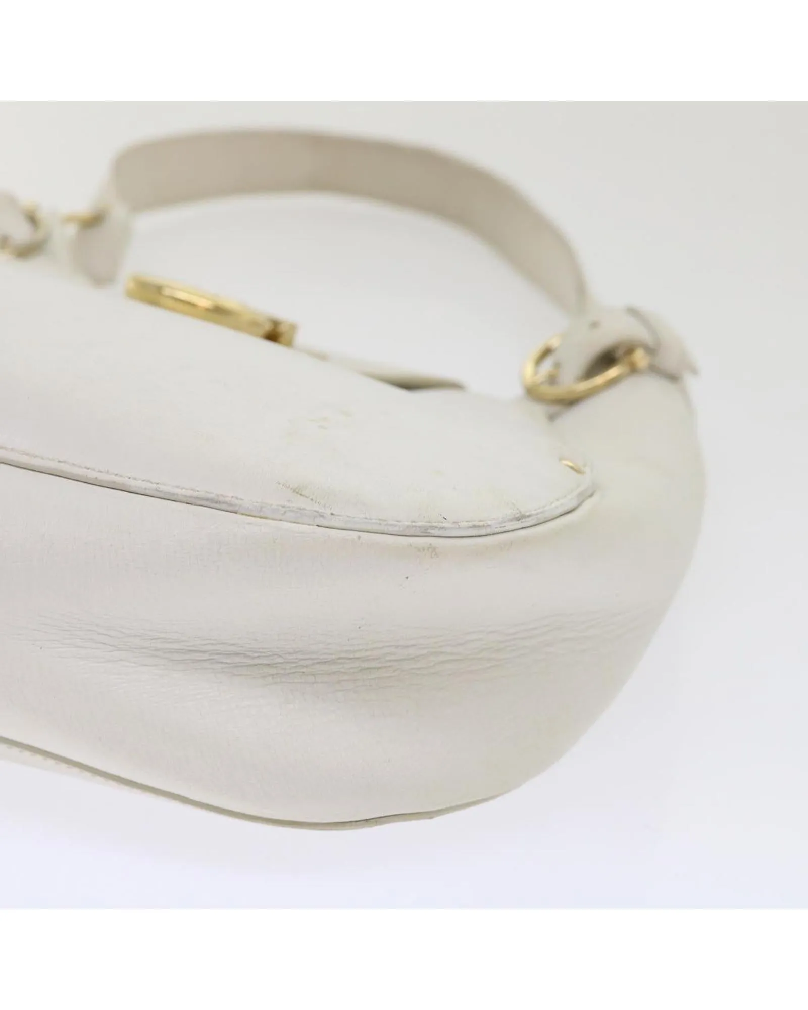 White Leather Shoulder Bag with Gancini Design