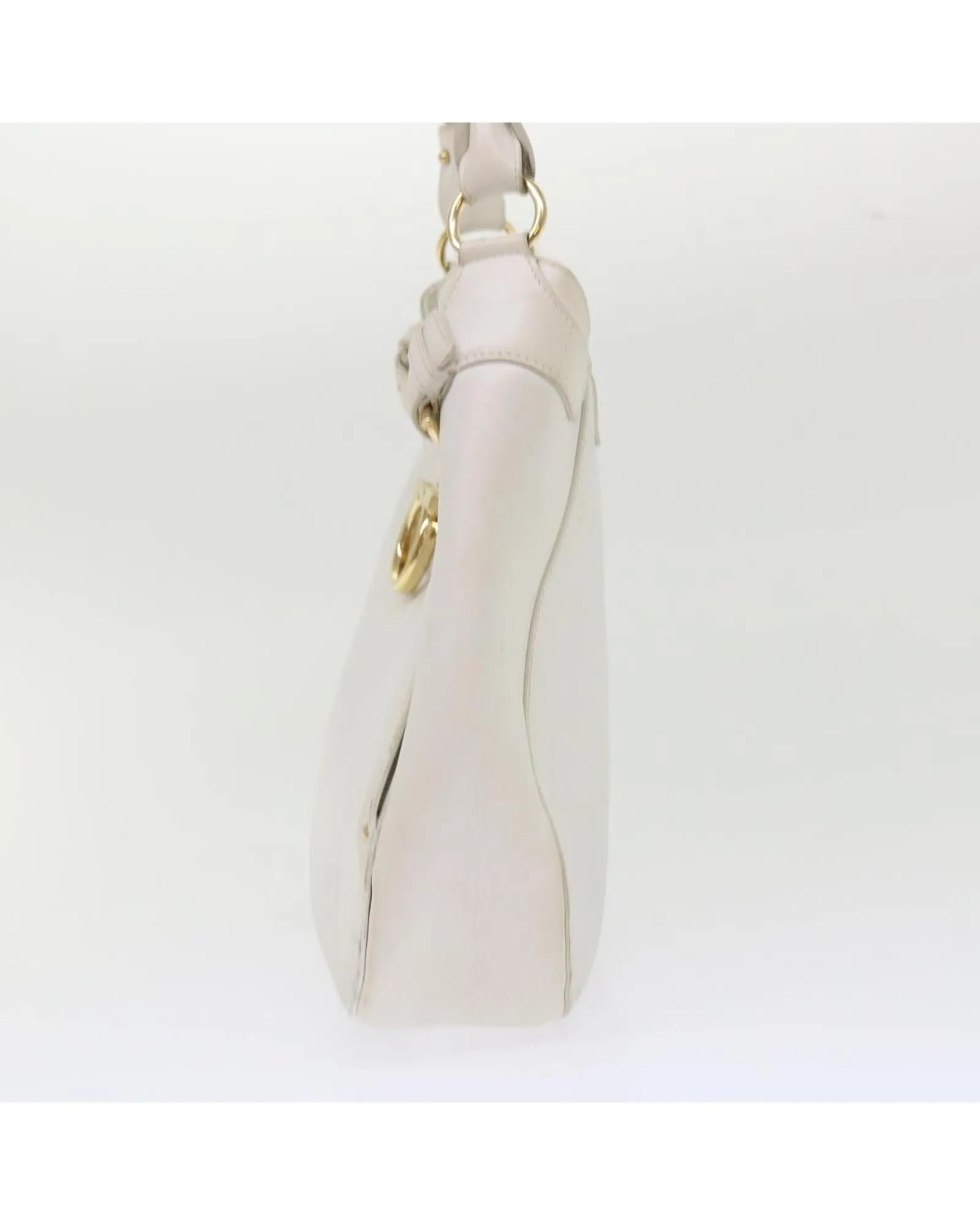 White Leather Shoulder Bag with Gancini Design