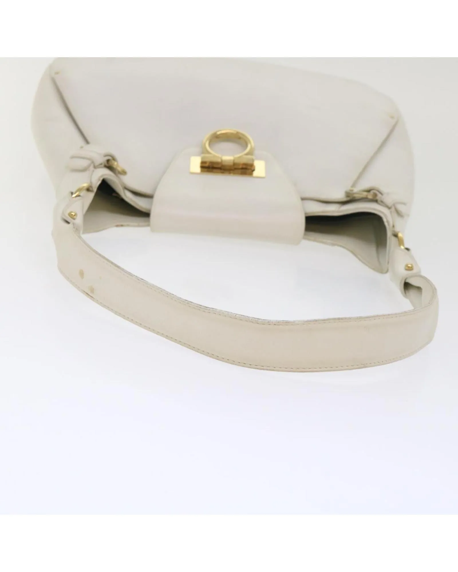 White Leather Shoulder Bag with Gancini Design