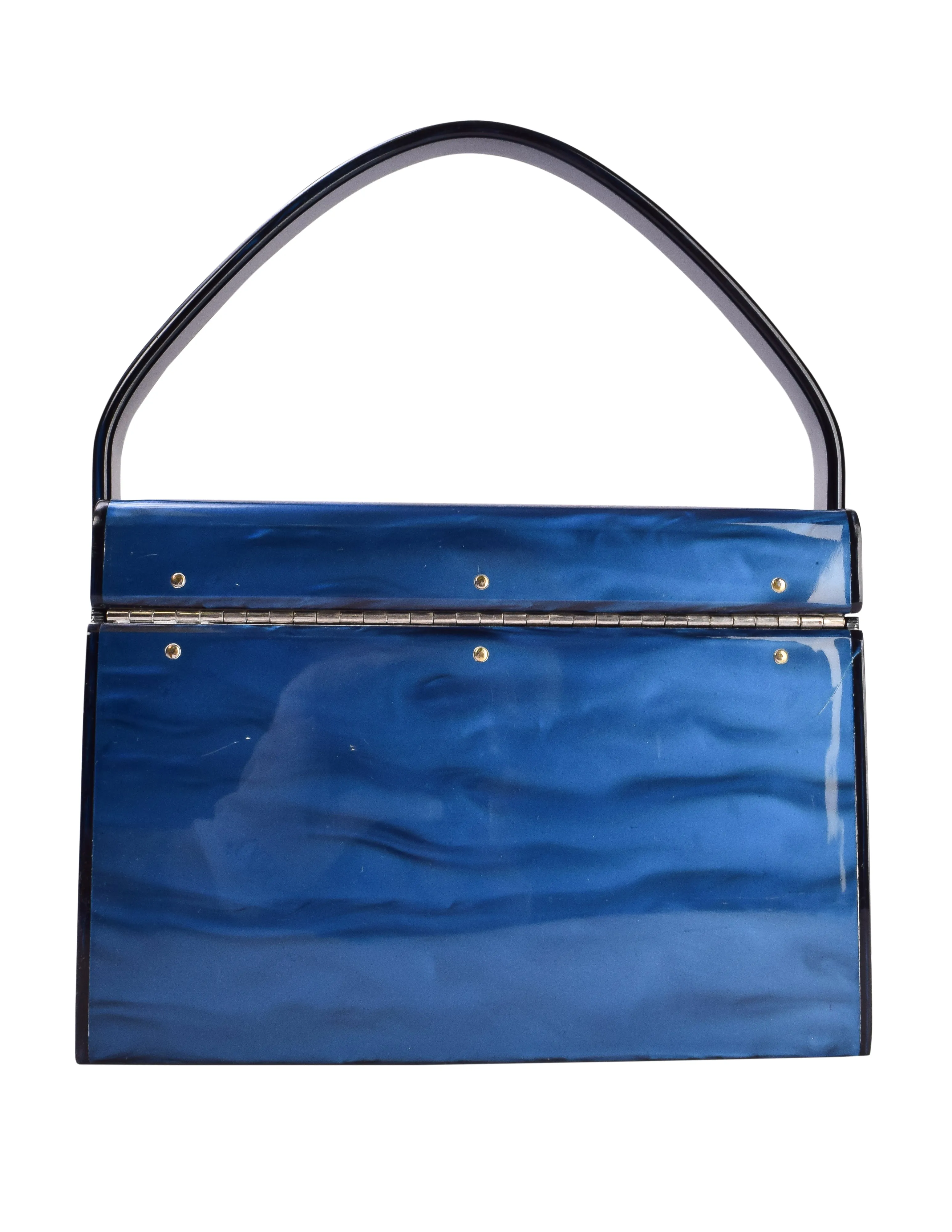 Wilardy Vintage 1950s Marbled Marine Blue Lucite Large Handbag