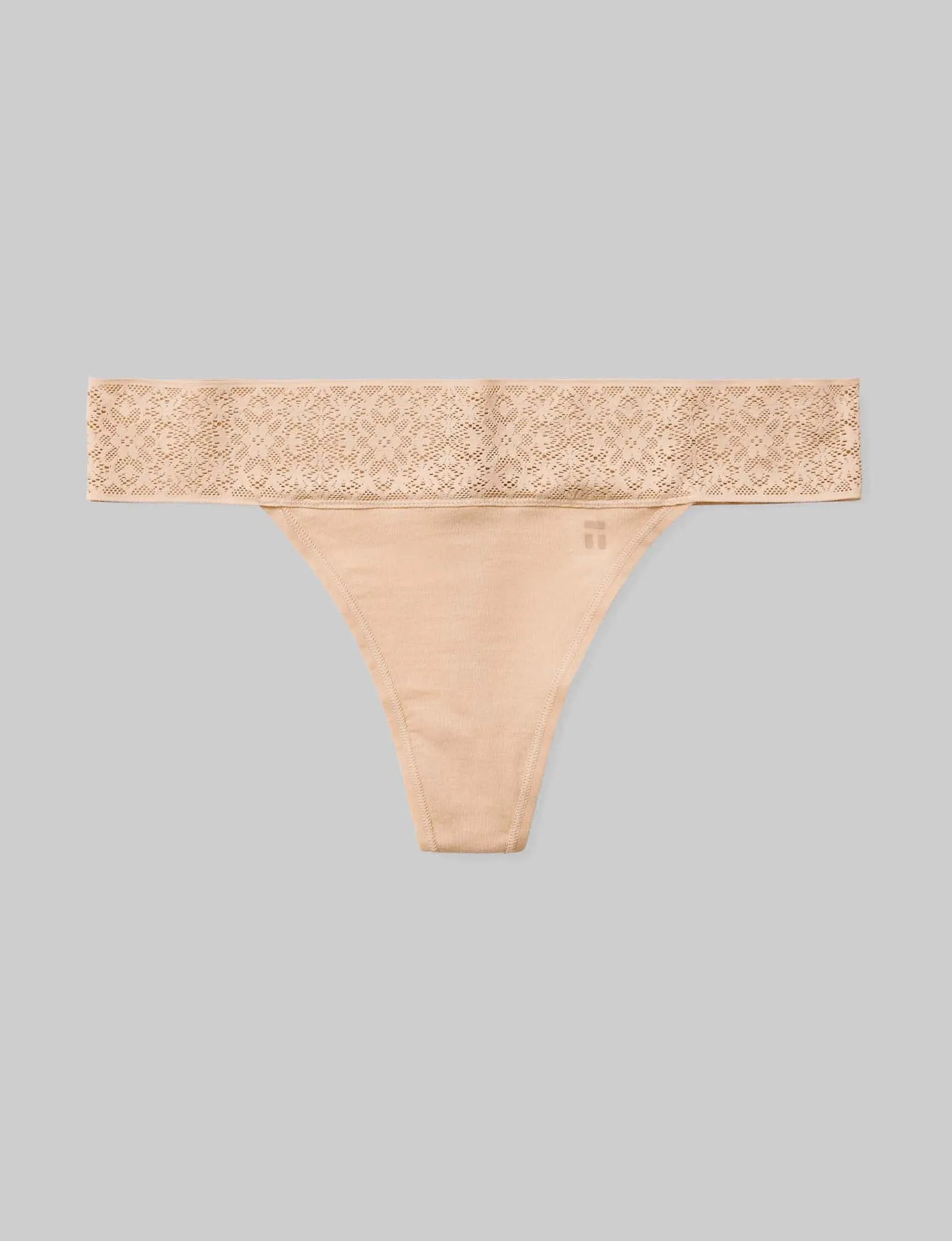 Women's Cool Cotton Thong, Lace Waist