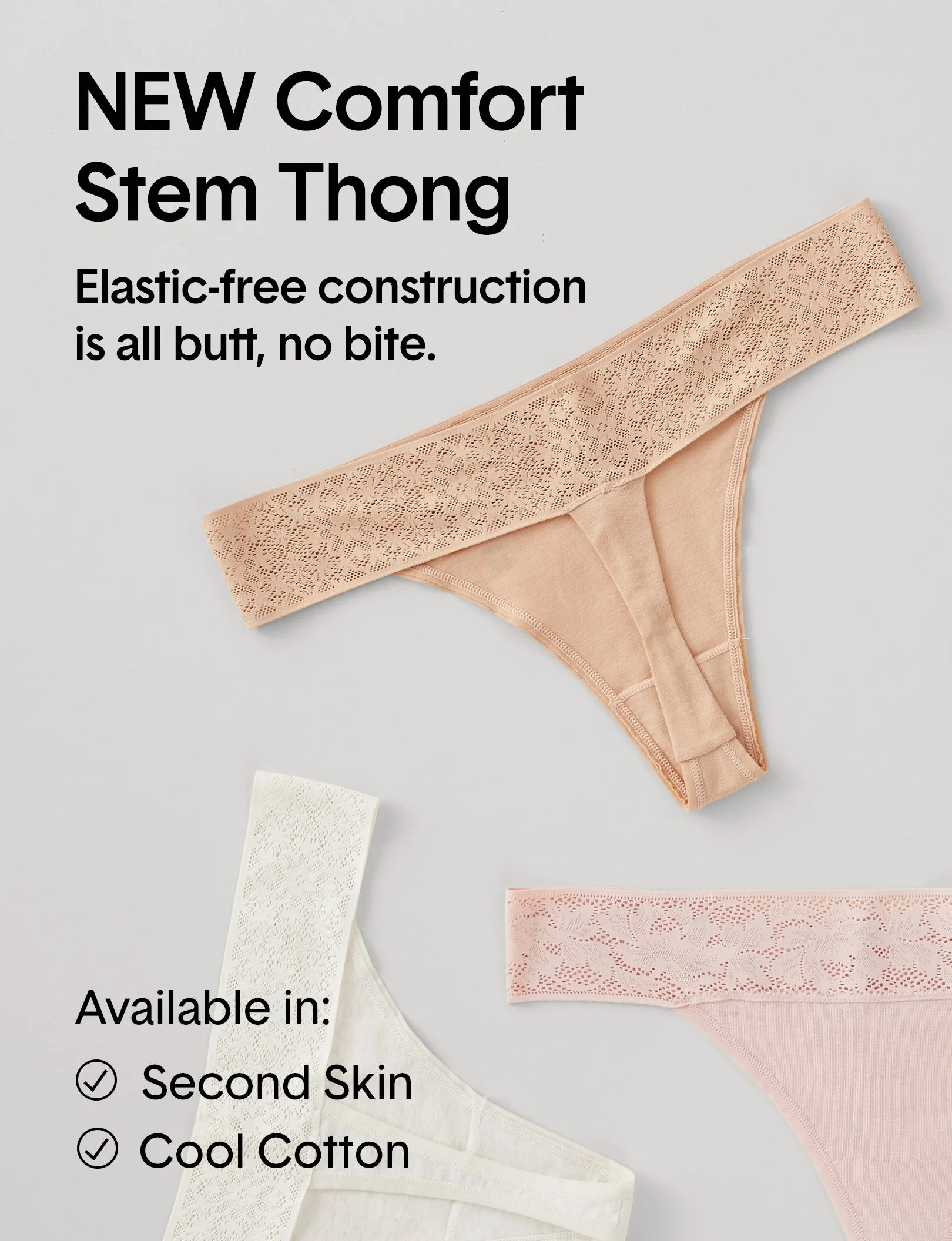 Women's Second Skin Thong, Lace Waist