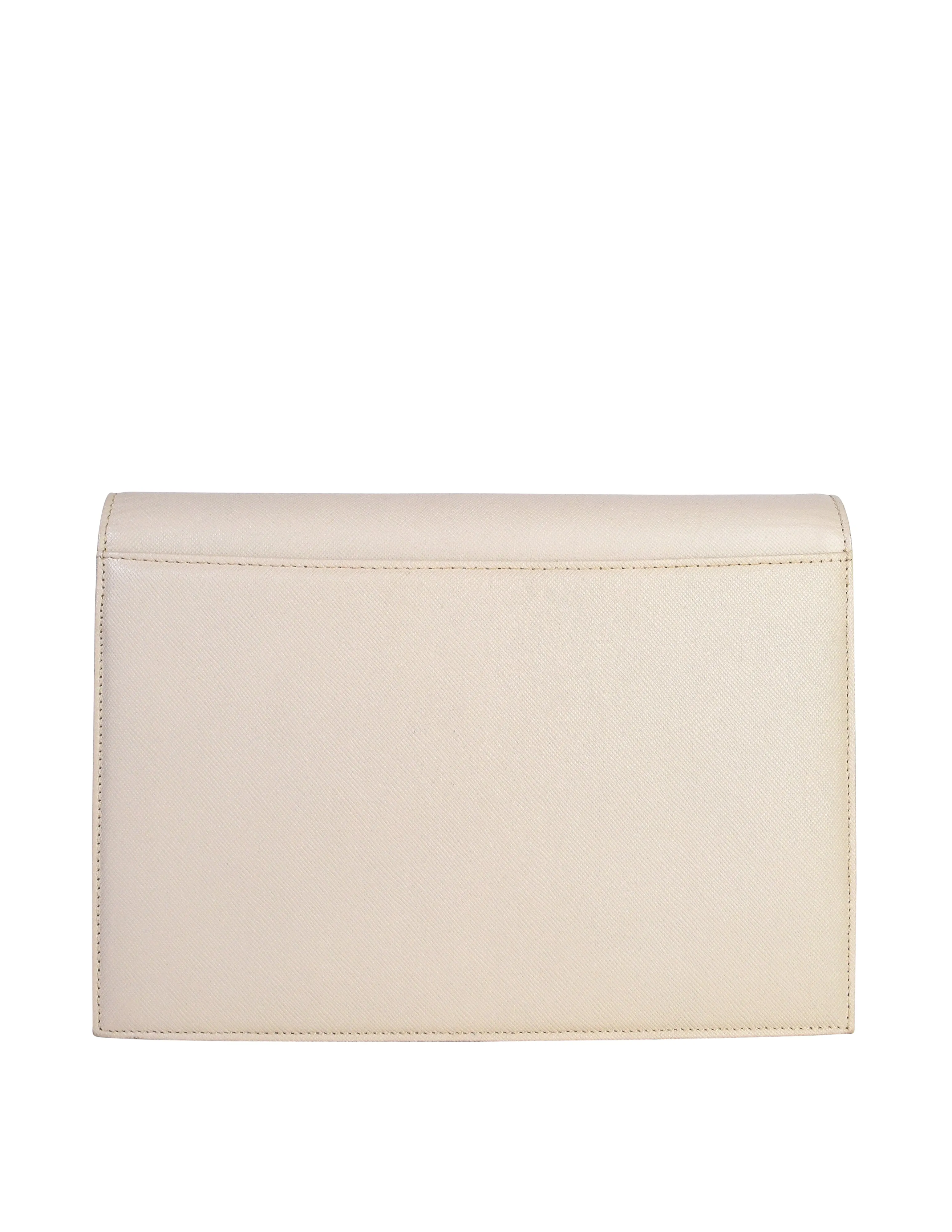 Yves Saint Laurent Vintage Off-White Eggshell YSL Logo Saffiano Leather Clutch Bag