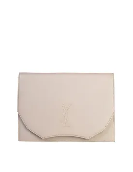 Yves Saint Laurent Vintage Off-White Eggshell YSL Logo Saffiano Leather Clutch Bag